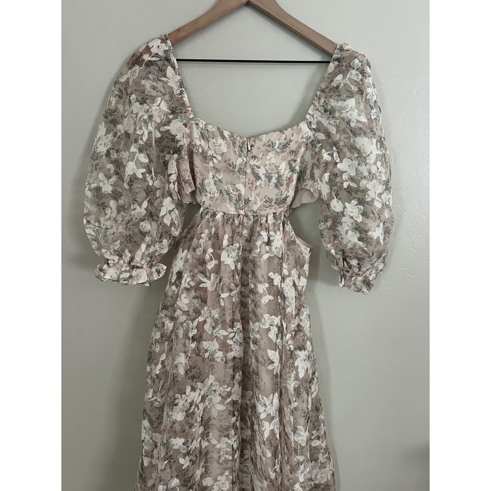 Storia Floral Organza Maxi Dress Puff Sleeve Cutout‎ Waist Small NWT Cottagecore - Picture 9 of 11